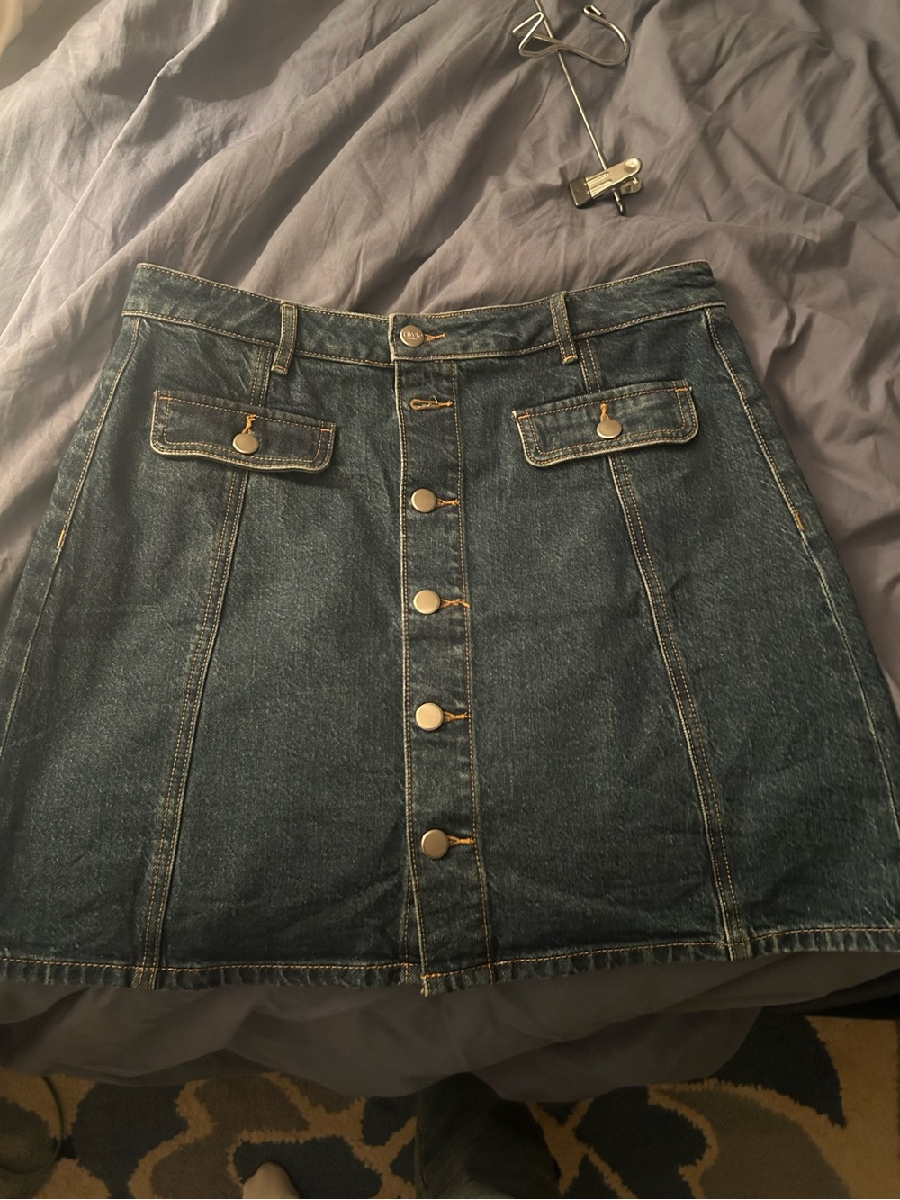 Rivete Button-Front Denim Skirt in Dark Blue